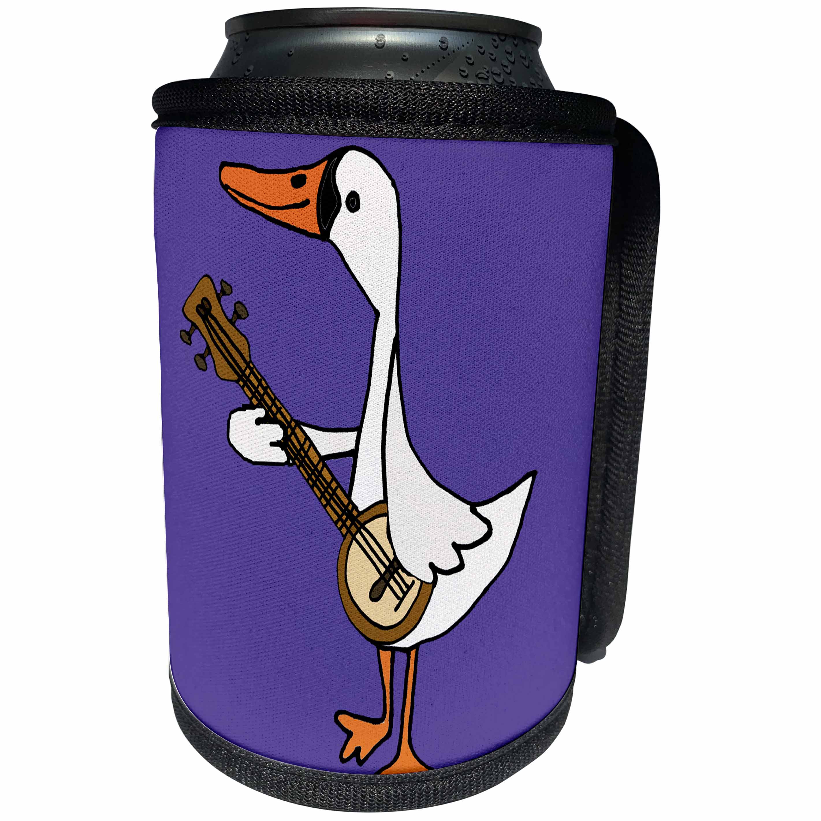 3dRose All Smiles Art - Birds - Cute Funny Unique Swan Bird Playing banjo Cartoon - Can Cooler Bottle Wrap (cc_291161)