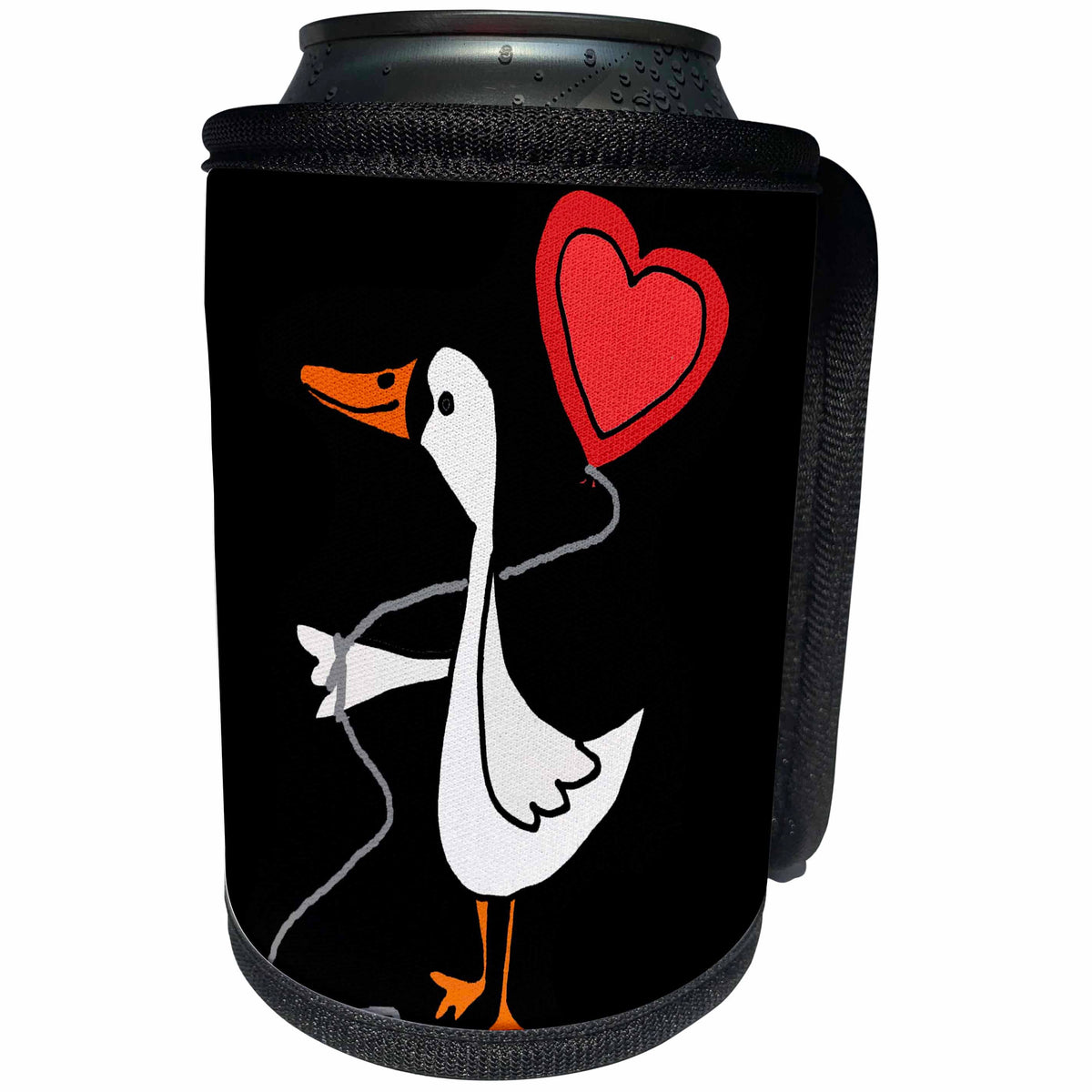 3dRose All Smiles Art - Birds - Cute Funny Unique Swan Bird with Heart Love balloon Cartoon - Can Cooler Bottle Wrap (cc_291162)