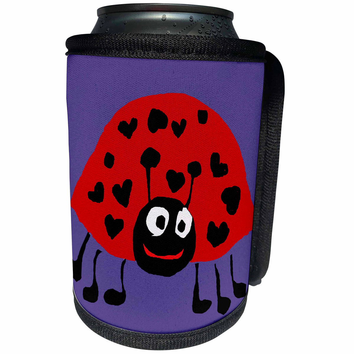 3dRose All Smiles Art - Animals - Cute Funny Unique Ladybug with heart Spots Cartoon - Can Cooler Bottle Wrap (cc_291163)