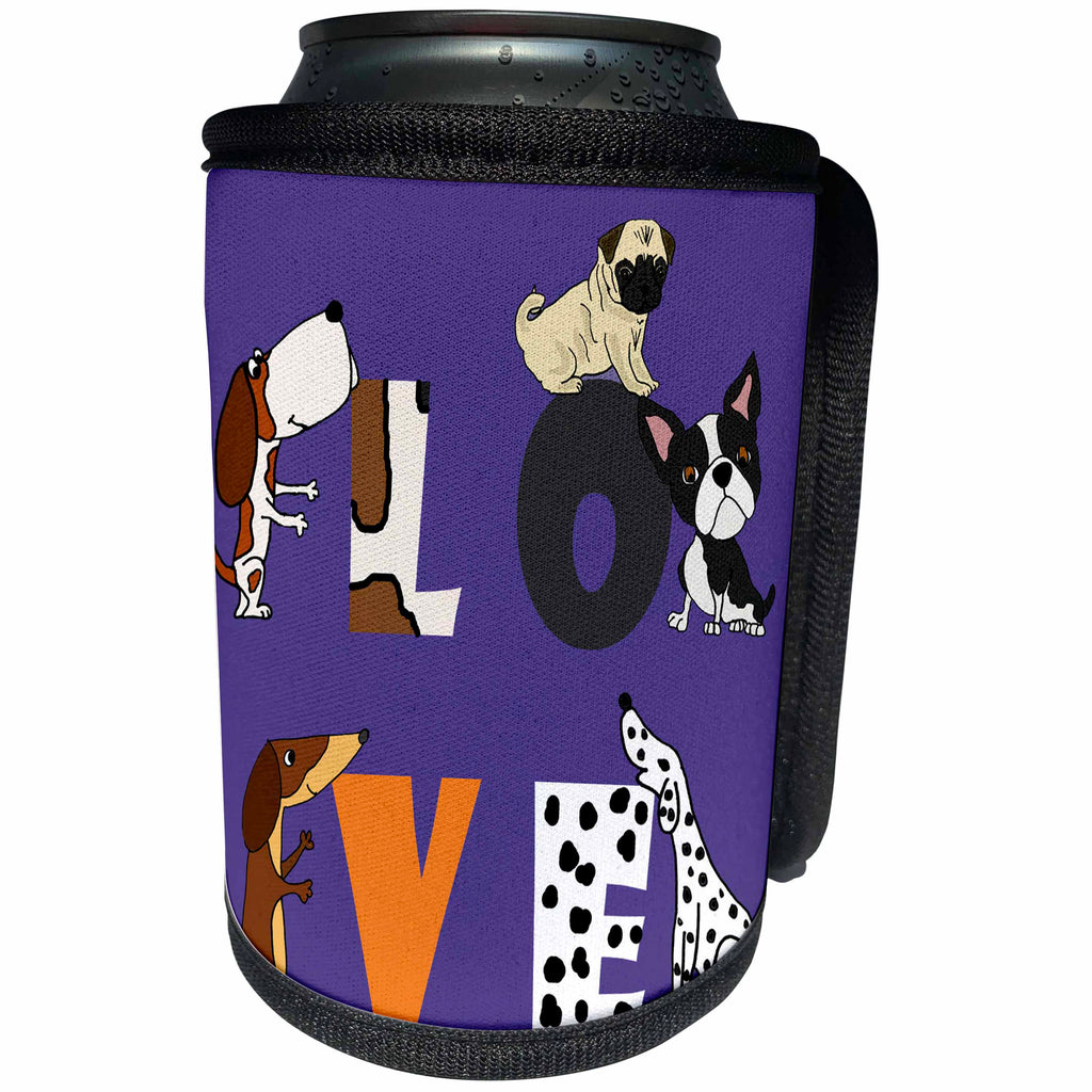 3dRose All Smiles Art - Pets - Cute Funny Unique Pet LOVE and Animal Prints Art - Can Cooler Bottle Wrap (cc_291169)