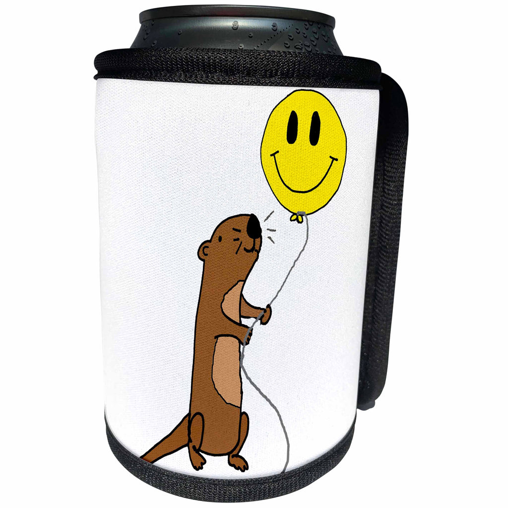 3dRose All Smiles Art - Funny - Cute Funny Sea otter with Smiley face Balloon Cartoon - Can Cooler Bottle Wrap (cc_291181)
