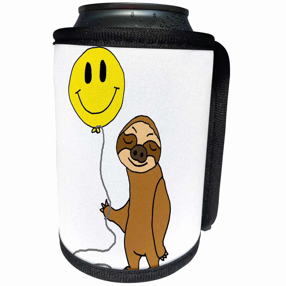 3dRose All Smiles Art - Funny - Cute Funny Sloth with Smiley face Balloon Cartoon - Can Cooler Bottle Wrap (cc_291183)