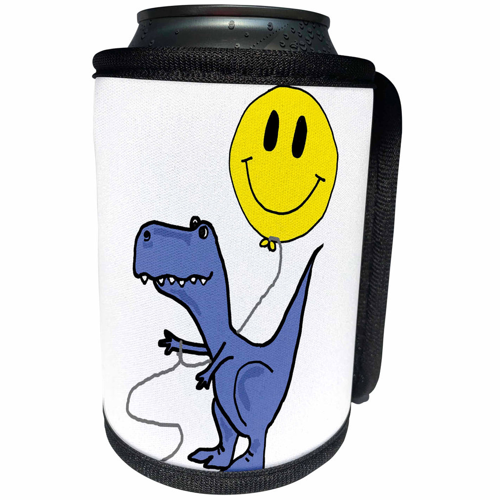 3dRose All Smiles Art - Funny - Cute Funny Trex Dinosaur with Smiley face Balloon Cartoon - Can Cooler Bottle Wrap (cc_291184)