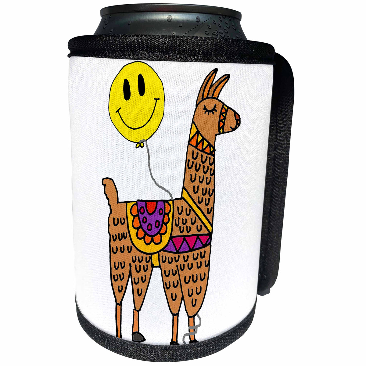 3dRose All Smiles Art - Funny - Cute Funny Llama with Smiley face Balloon Cartoon - Can Cooler Bottle Wrap (cc_291185)