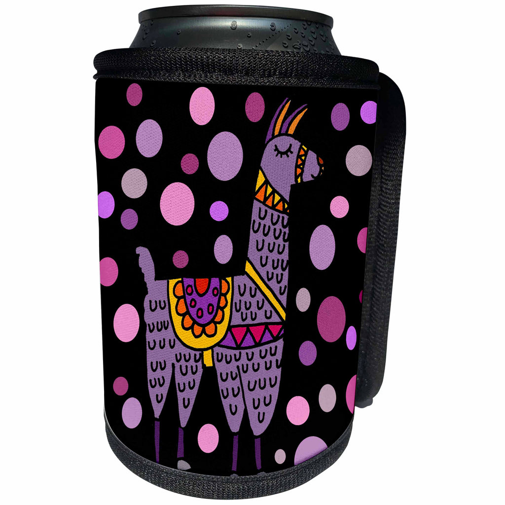 3dRose All Smiles Art - Animals - Cute Funny Purple Llama and Circles Abstract Art - Can Cooler Bottle Wrap (cc_291193)