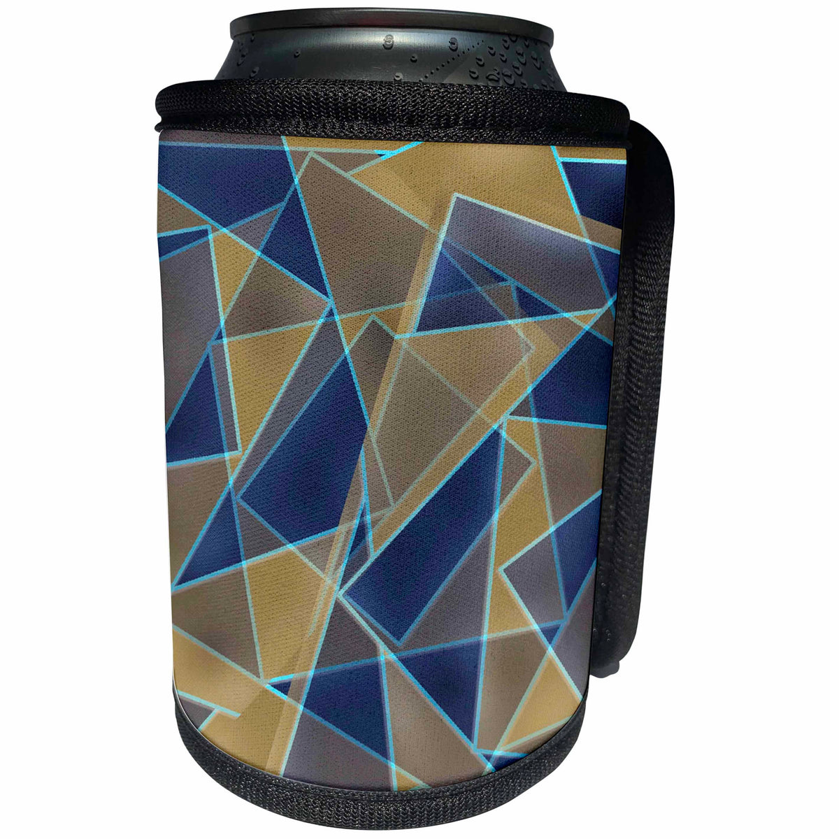 3dRose Yves Creations Abstract - Blue Beige Retro Geometric - Can Cooler Bottle Wrap (cc_29122)