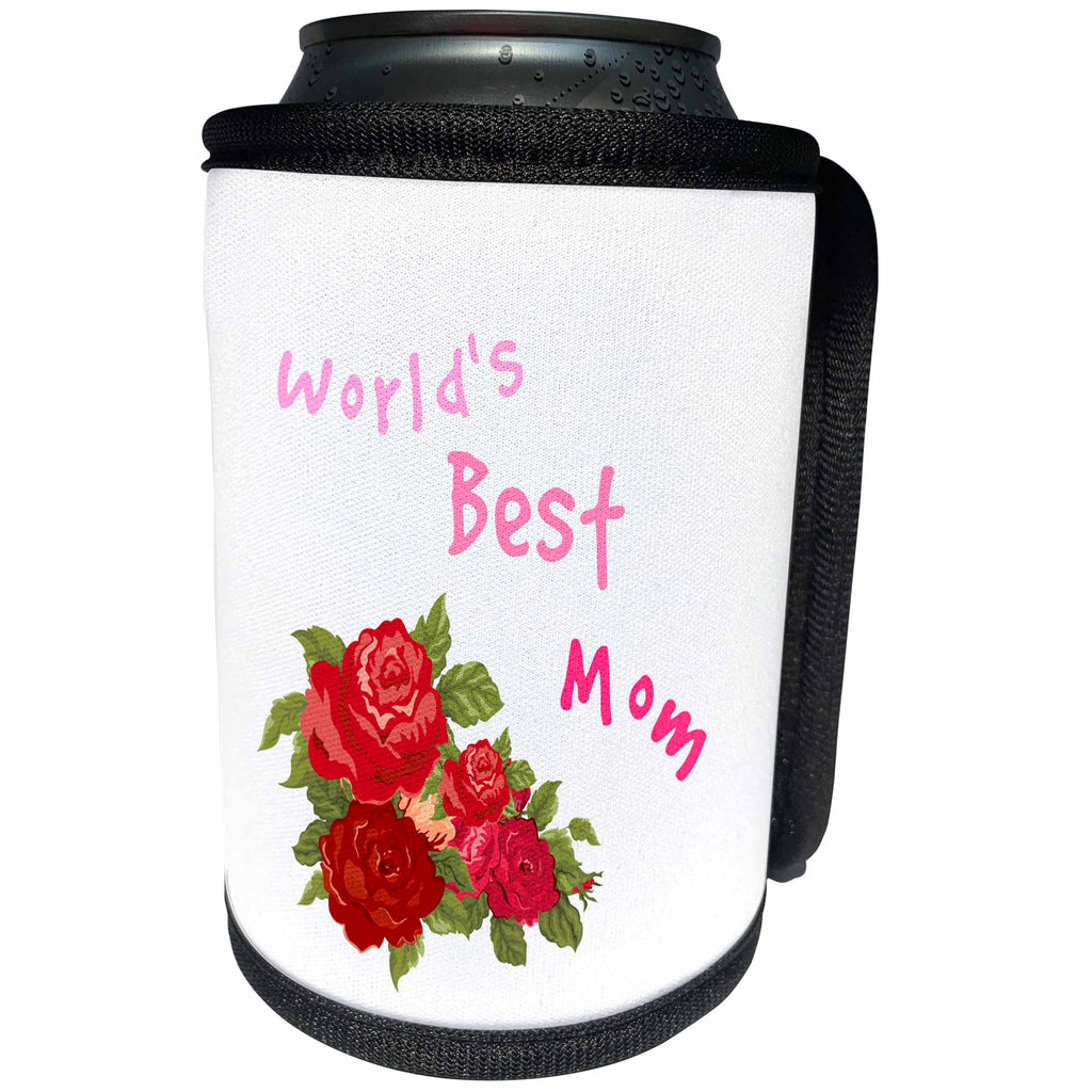 3dRose 3DRose Gabriella B - Quote - Image of Worlds Best Mom With Flowers - Can Cooler Bottle Wrap (cc_291224)