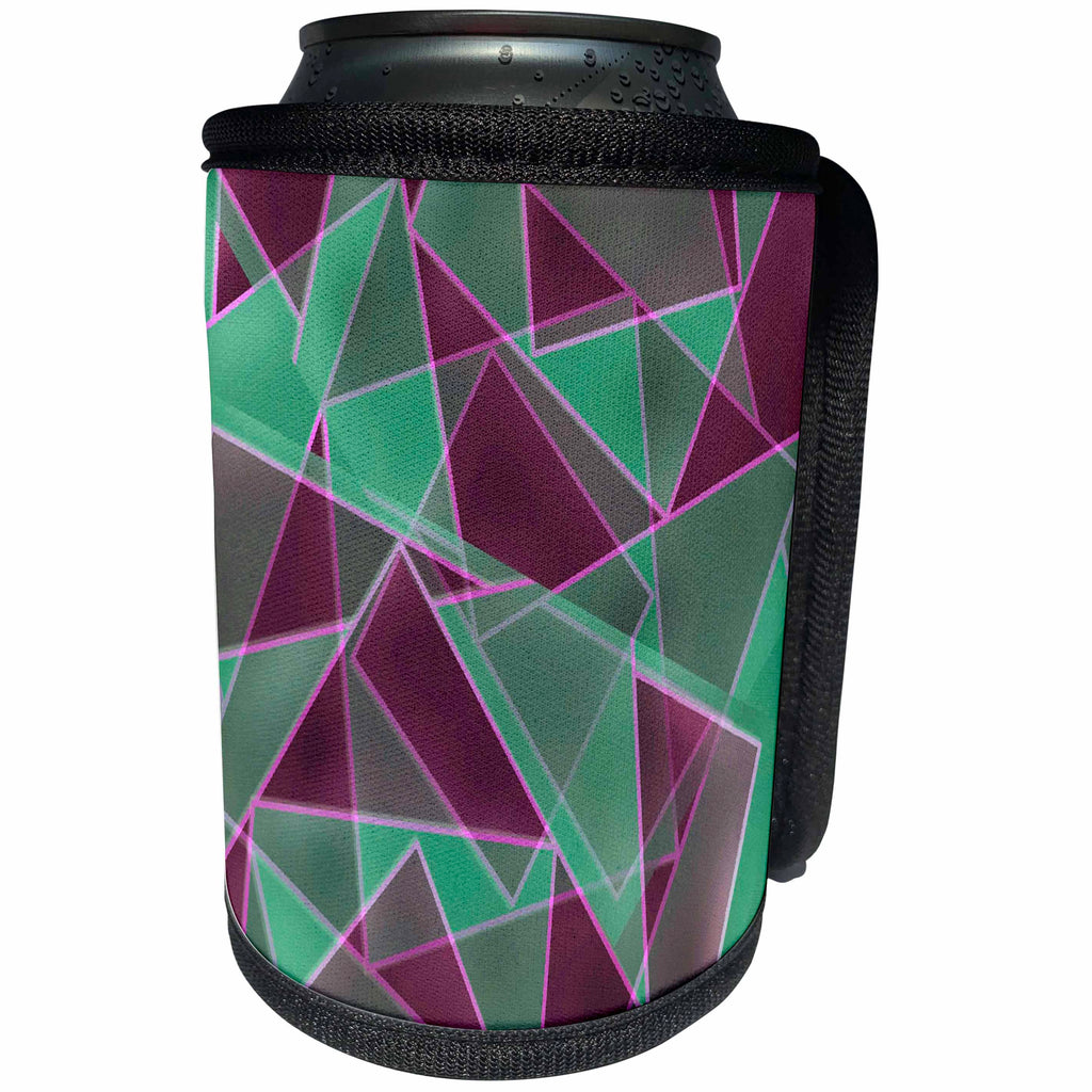 3dRose Yves Creations Abstract - Mauve Green Retro Geometric - Can Cooler Bottle Wrap (cc_29123)