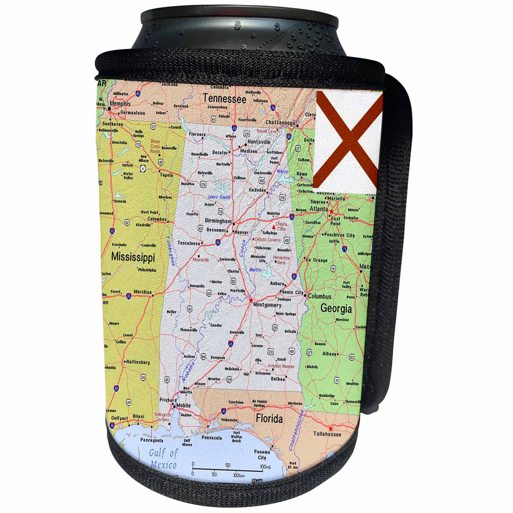 3dRose Lens Art by Florene - Topo Maps, Flags of States - Image of Alabama Topographic Map With State Flag - Can Cooler Bottle Wrap (cc_291395)