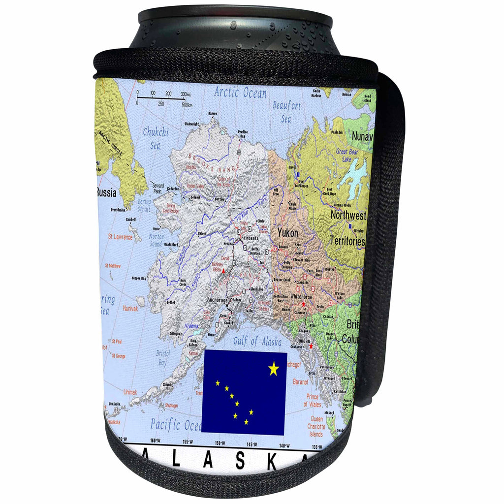 3dRose Lens Art by Florene - Topo Maps, Flags of States - Image of Alaska Topographic Map n State Flag - Can Cooler Bottle Wrap (cc_291396)