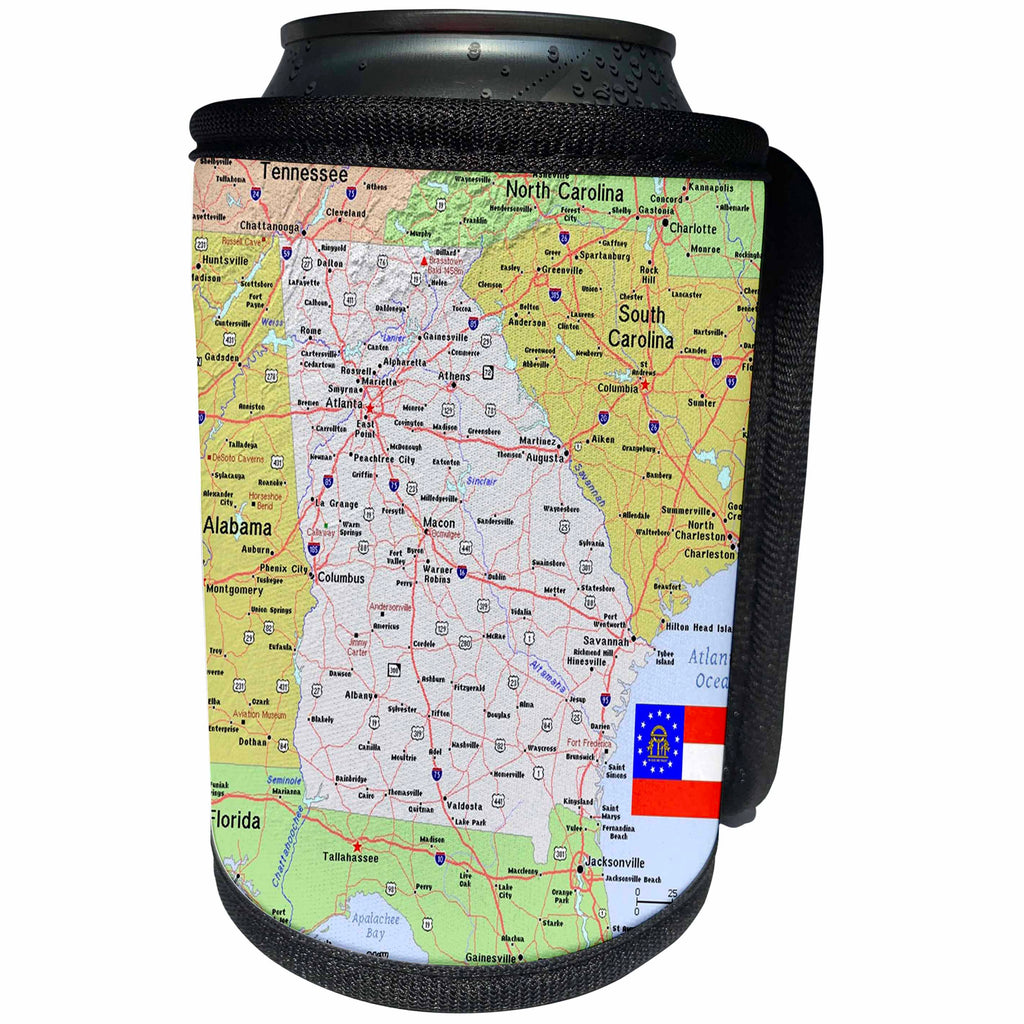3dRose Lens Art by Florene - Topo Maps, Flags of States - Image of Georgia Topographic Map With State Flag - Can Cooler Bottle Wrap (cc_291400)