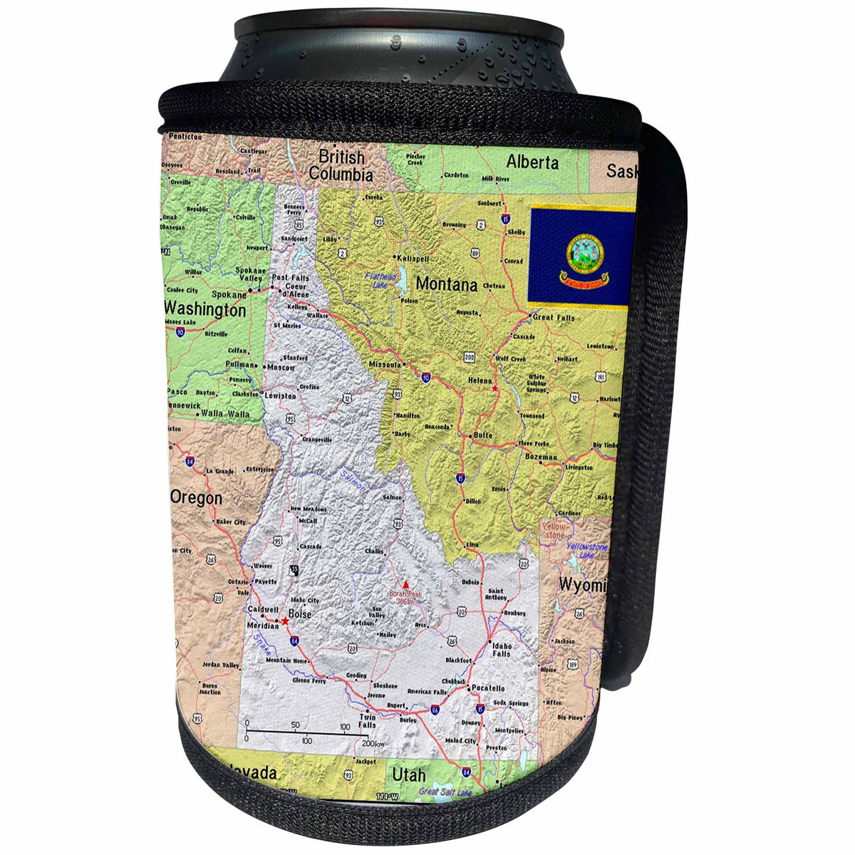 3dRose Lens Art by Florene - Topo Maps, Flags of States - Image of Topographic Map of Idaho With State Flag - Can Cooler Bottle Wrap (cc_291401)
