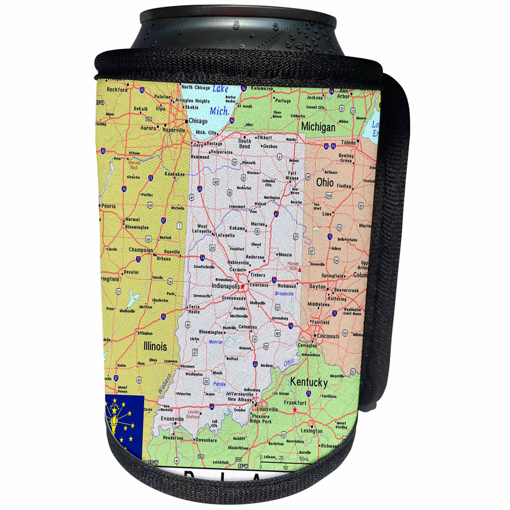 3dRose Lens Art by Florene - Topo Maps, Flags of States - Image of Topographic Map of Indiana and State Flag - Can Cooler Bottle Wrap (cc_291403)