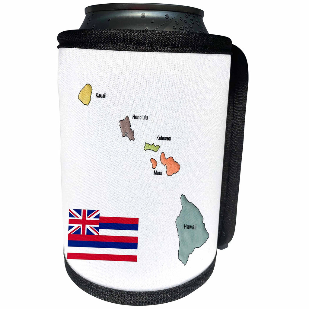 3dRose Lens Art by Florene - Topo Maps, Flags of States - Image of Hawaiian Islands Map In Color With Flag - Can Cooler Bottle Wrap (cc_291405)