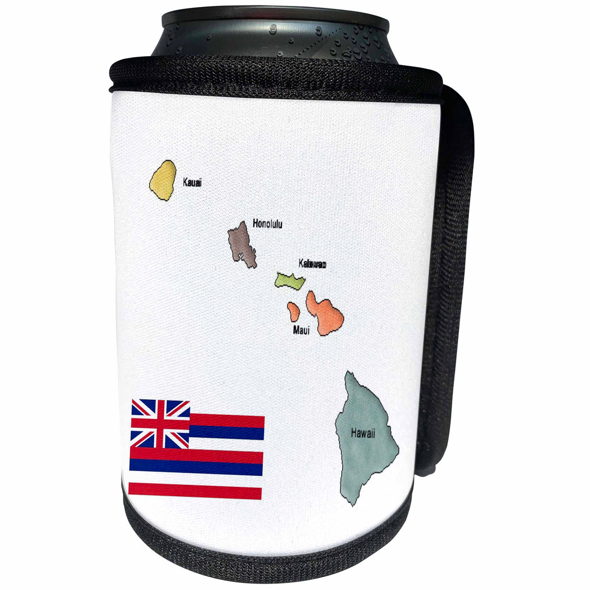 3dRose Lens Art by Florene - Topo Maps, Flags of States - Image of Hawaiian Islands Map In Color With Flag - Can Cooler Bottle Wrap (cc_291405)