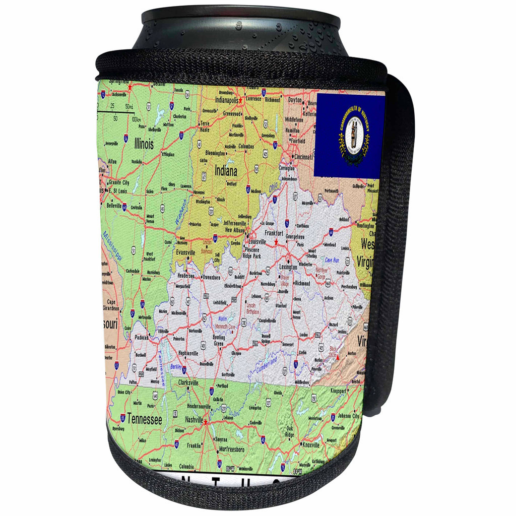 3dRose Lens Art by Florene - Topo Maps, Flags of States - Image of Topographic Map of Kentucky With State Flag - Can Cooler Bottle Wrap (cc_291407)