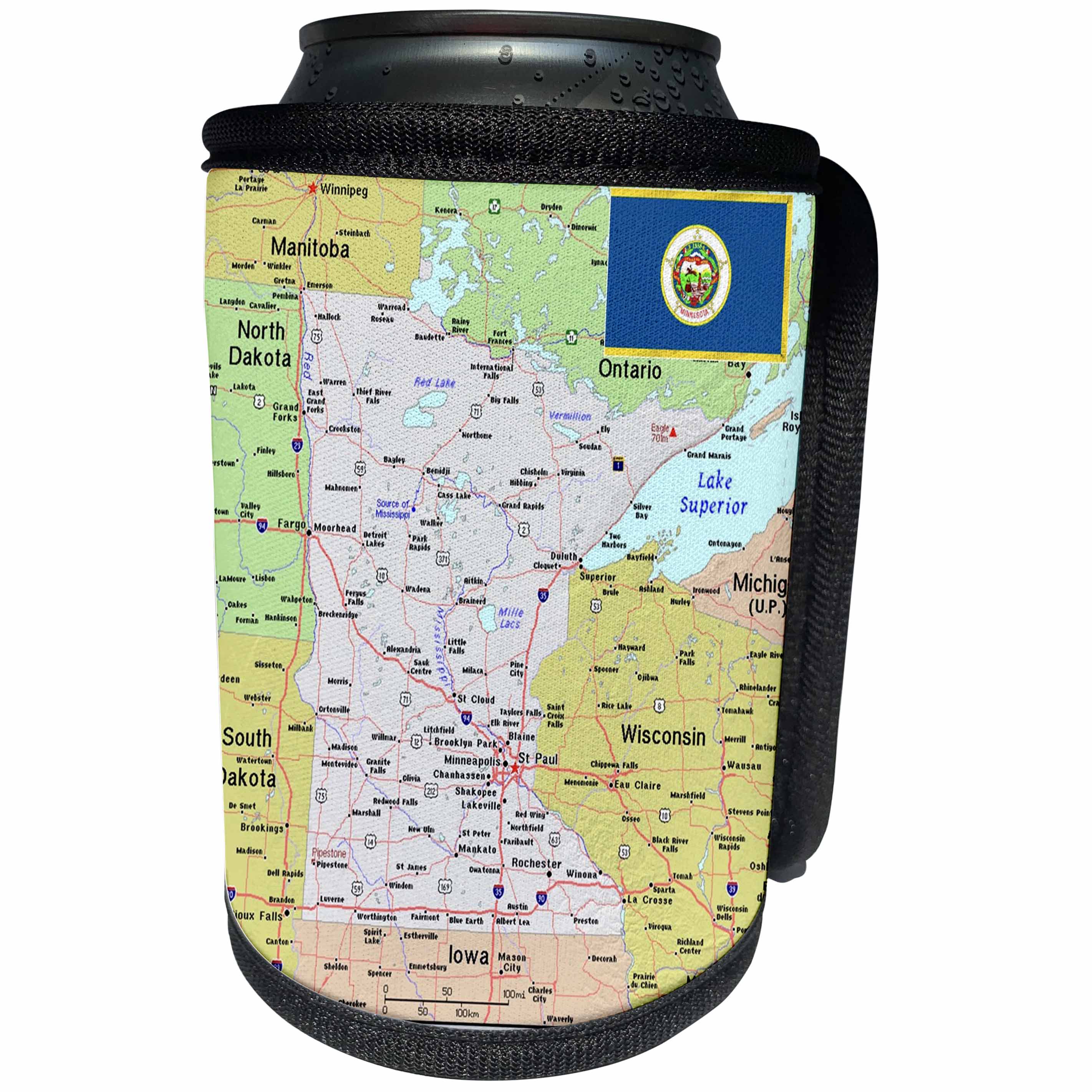 3dRose Lens Art by Florene - Topo Maps, Flags of States - Image of Topographic Map of Minnesota With Flag - Can Cooler Bottle Wrap (cc_291411)