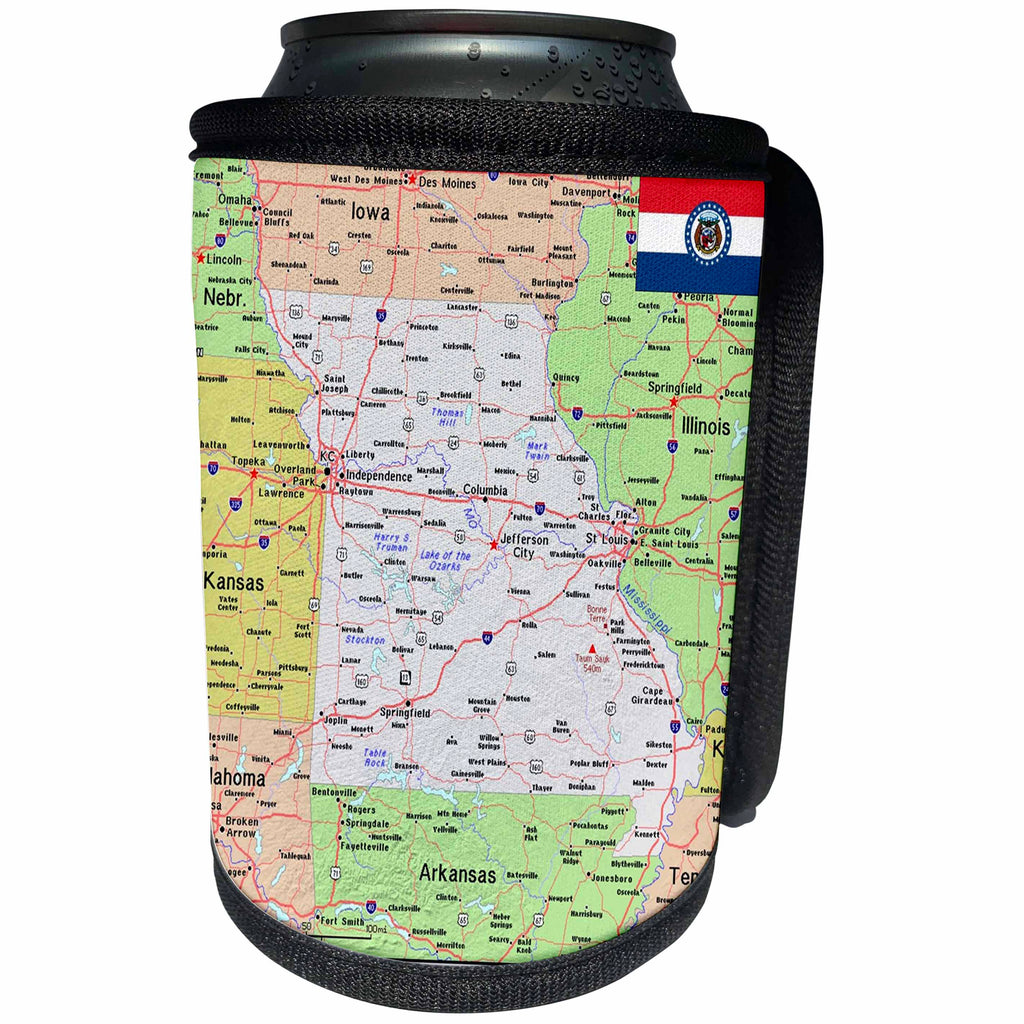 3dRose Lens Art by Florene - Topo Maps, Flags of States - Image of Topographic Map of Missouri With Flag - Can Cooler Bottle Wrap (cc_291412)