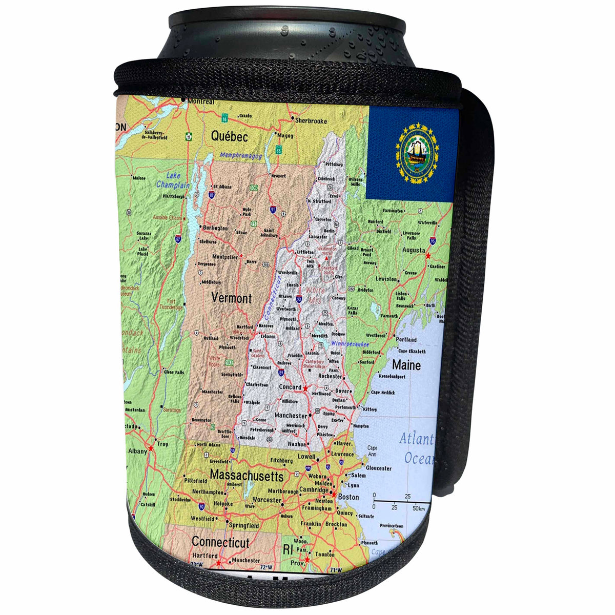 3dRose Lens Art by Florene - Topo Maps, Flags of States - Image of New Hampshire Topographic Map With Flag - Can Cooler Bottle Wrap (cc_291414)