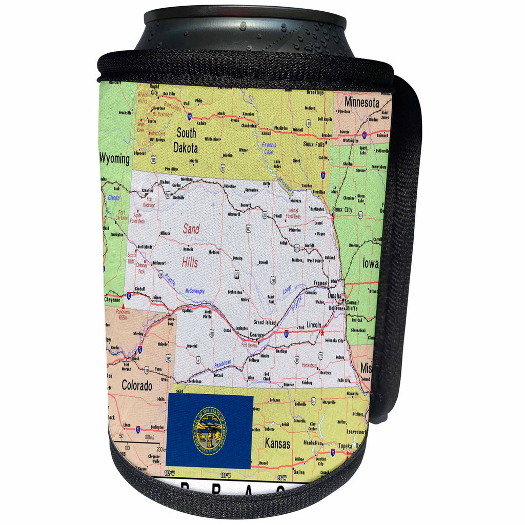 3dRose Lens Art by Florene - Topo Maps, Flags of States - Image of Topographic Map of Nebraska With Flag - Can Cooler Bottle Wrap (cc_291417)