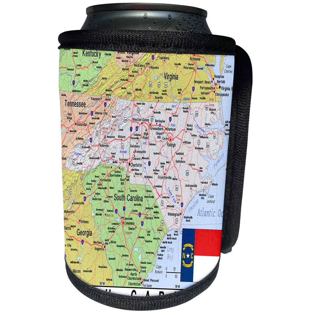 3dRose Lens Art by Florene - Topo Maps, Flags of States - Image of Topographic Map of North Carolina n Flag - Can Cooler Bottle Wrap (cc_291418)