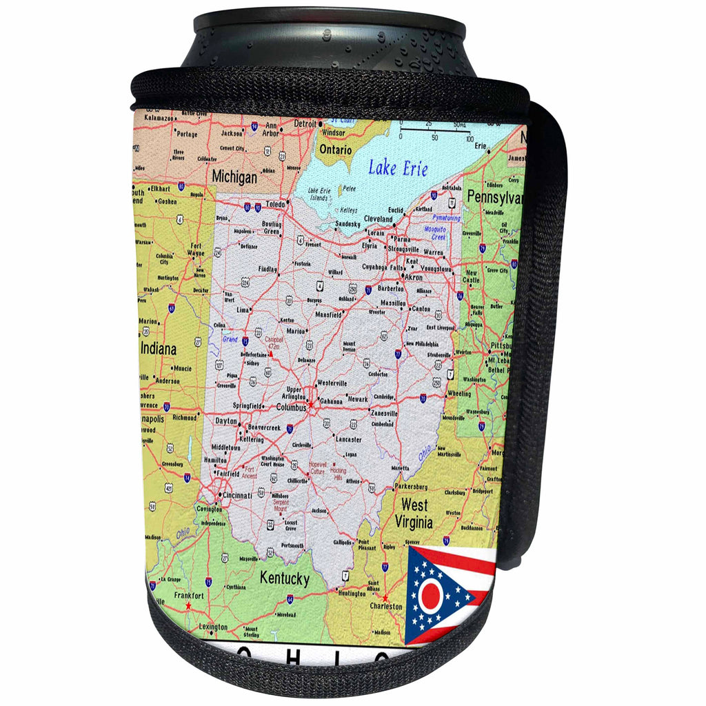 3dRose Lens Art by Florene - Topo Maps, Flags of States - Image of Ohio Topographic Map With State Flag - Can Cooler Bottle Wrap (cc_291421)