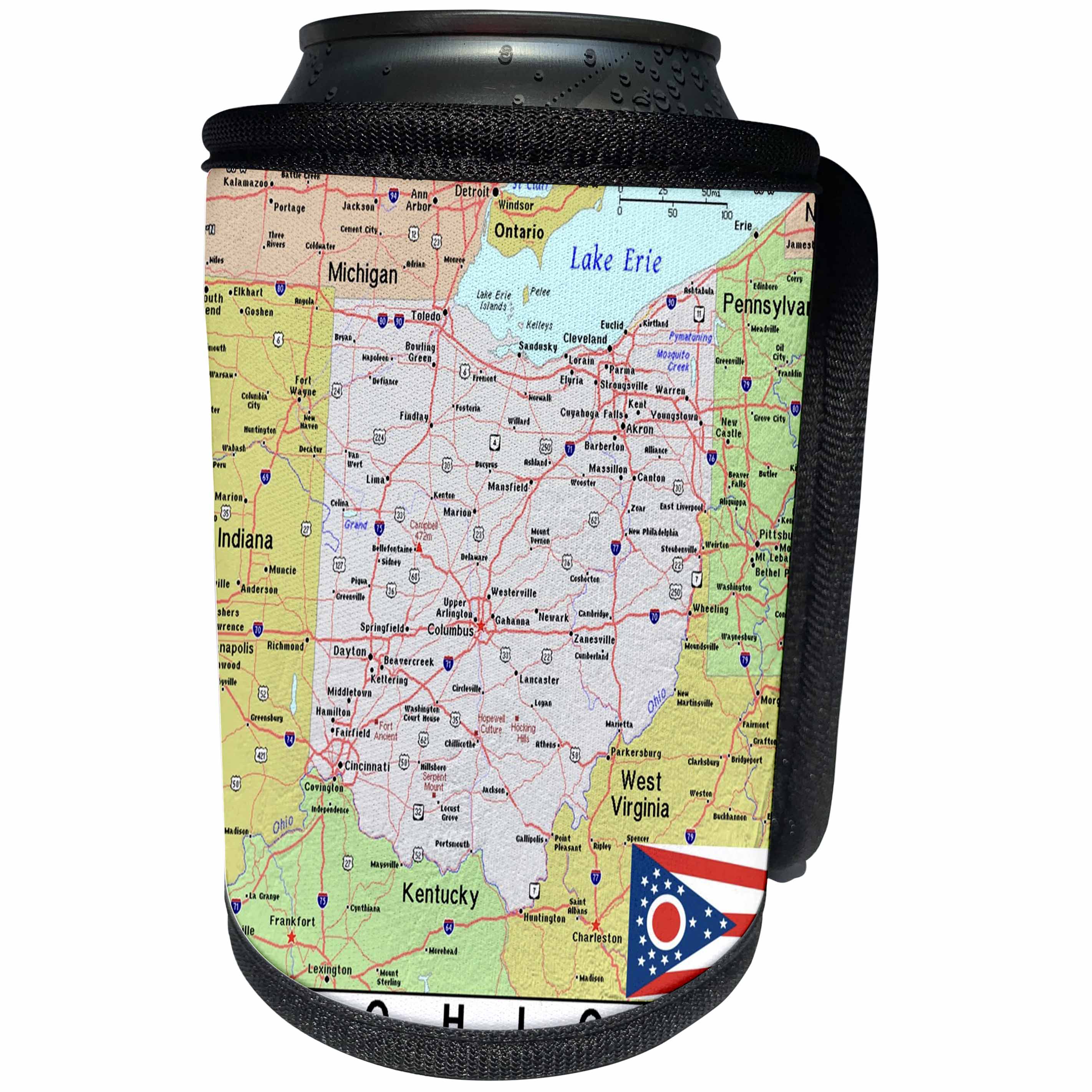 3dRose Lens Art by Florene - Topo Maps, Flags of States - Image of Ohio Topographic Map With State Flag - Can Cooler Bottle Wrap (cc_291421)