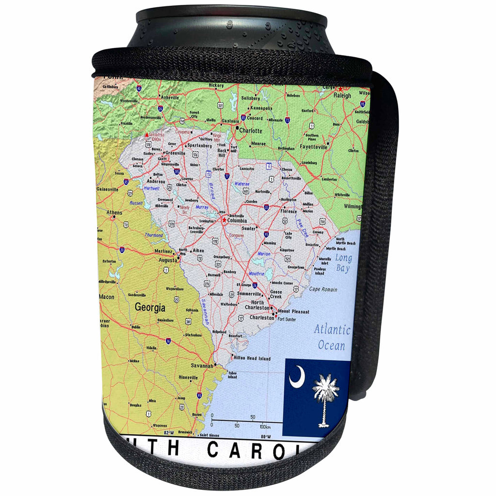 3dRose Lens Art by Florene - Topo Maps, Flags of States - Image of South Carolina Topographic Map With Flag - Can Cooler Bottle Wrap (cc_291425)