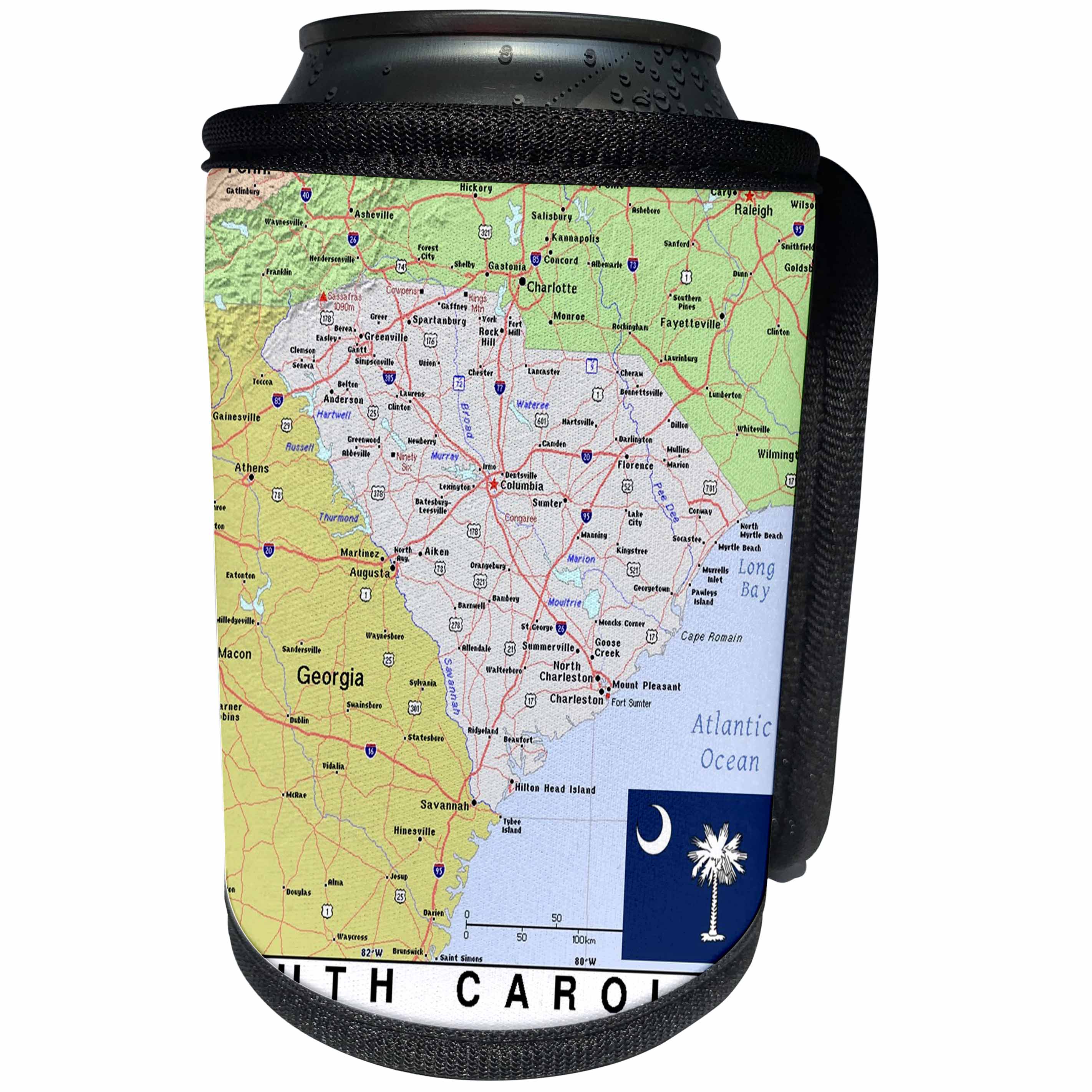 3dRose Lens Art by Florene - Topo Maps, Flags of States - Image of South Carolina Topographic Map With Flag - Can Cooler Bottle Wrap (cc_291425)