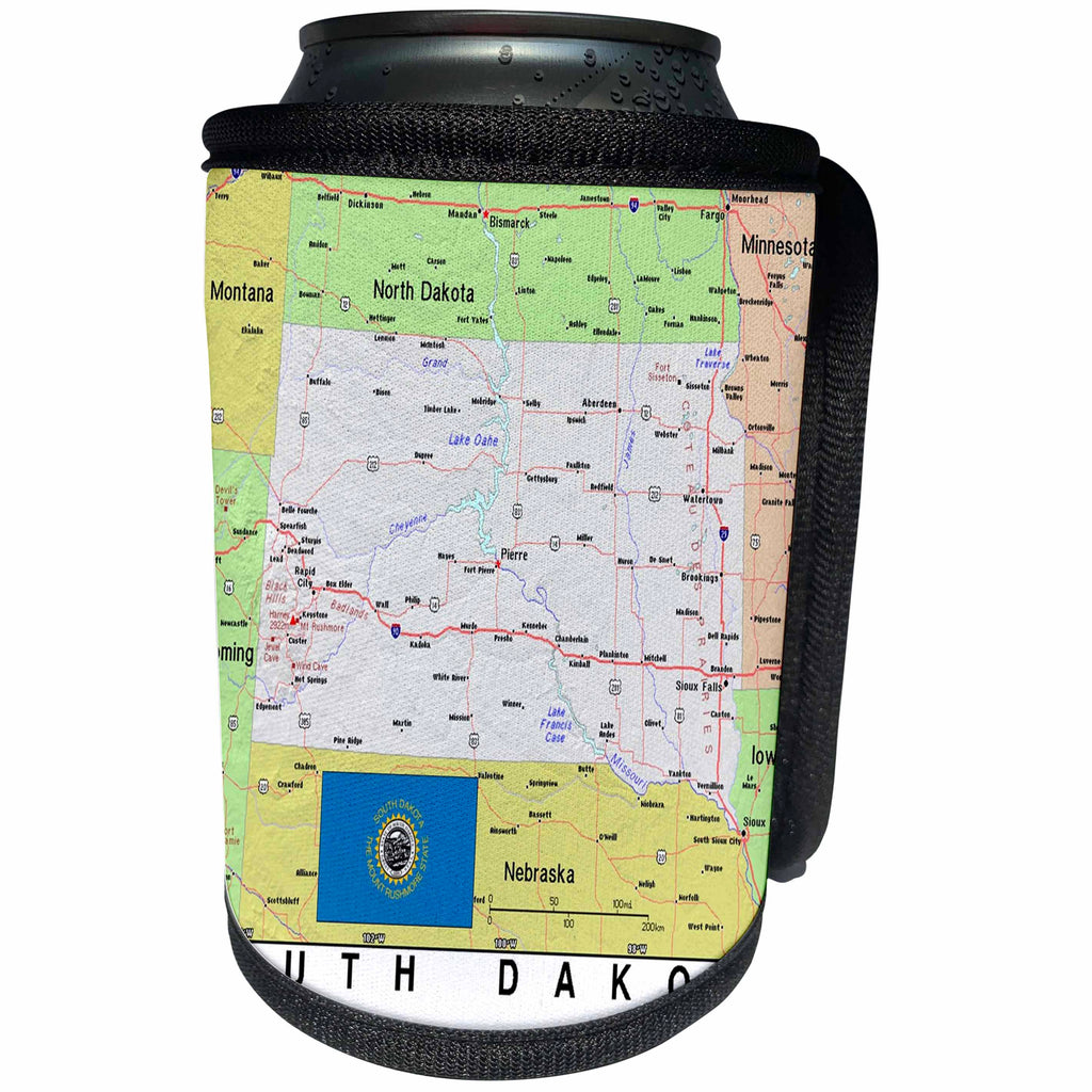 3dRose Lens Art by Florene - Topo Maps, Flags of States - Image of South Dakota Topographic Map With Flag - Can Cooler Bottle Wrap (cc_291426)