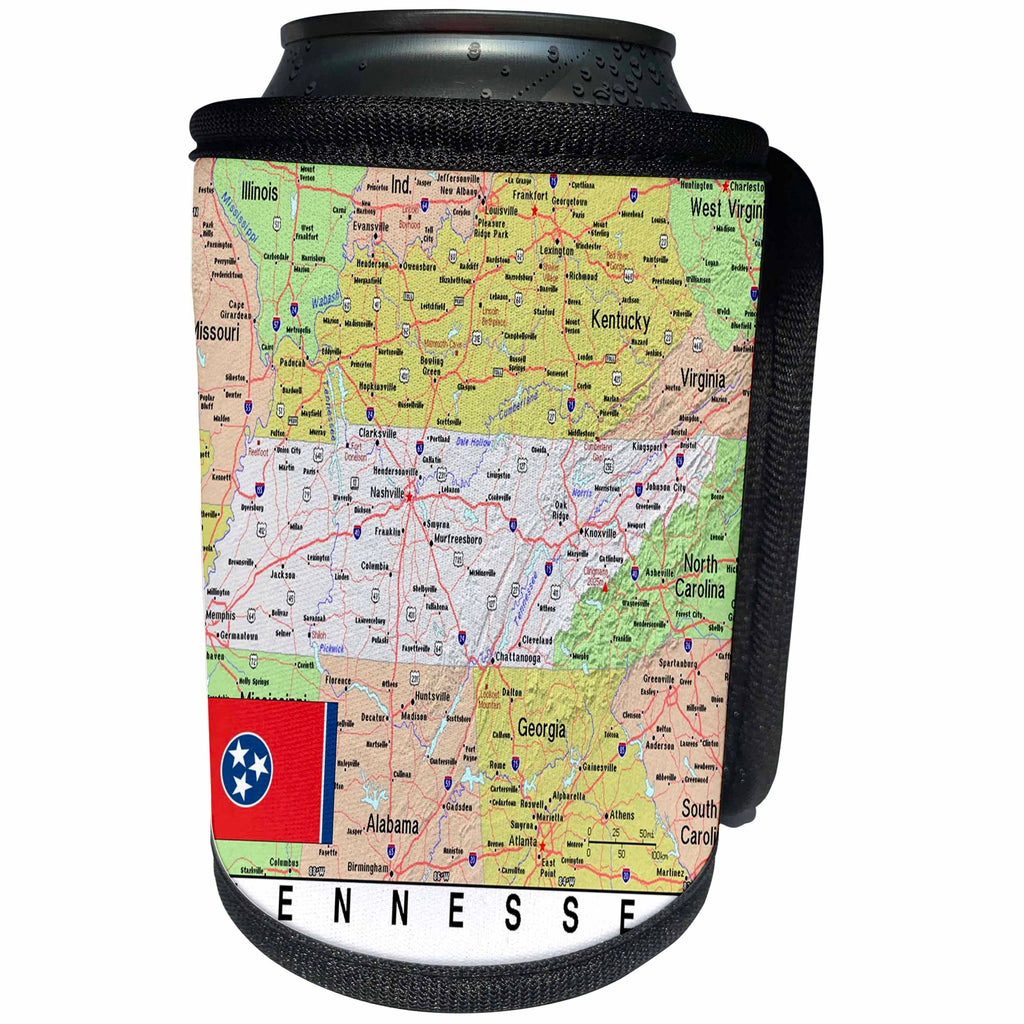 3dRose Lens Art by Florene - Topo Maps, Flags of States - Image of Tennessee Topographic Map With State Flag - Can Cooler Bottle Wrap (cc_291427)