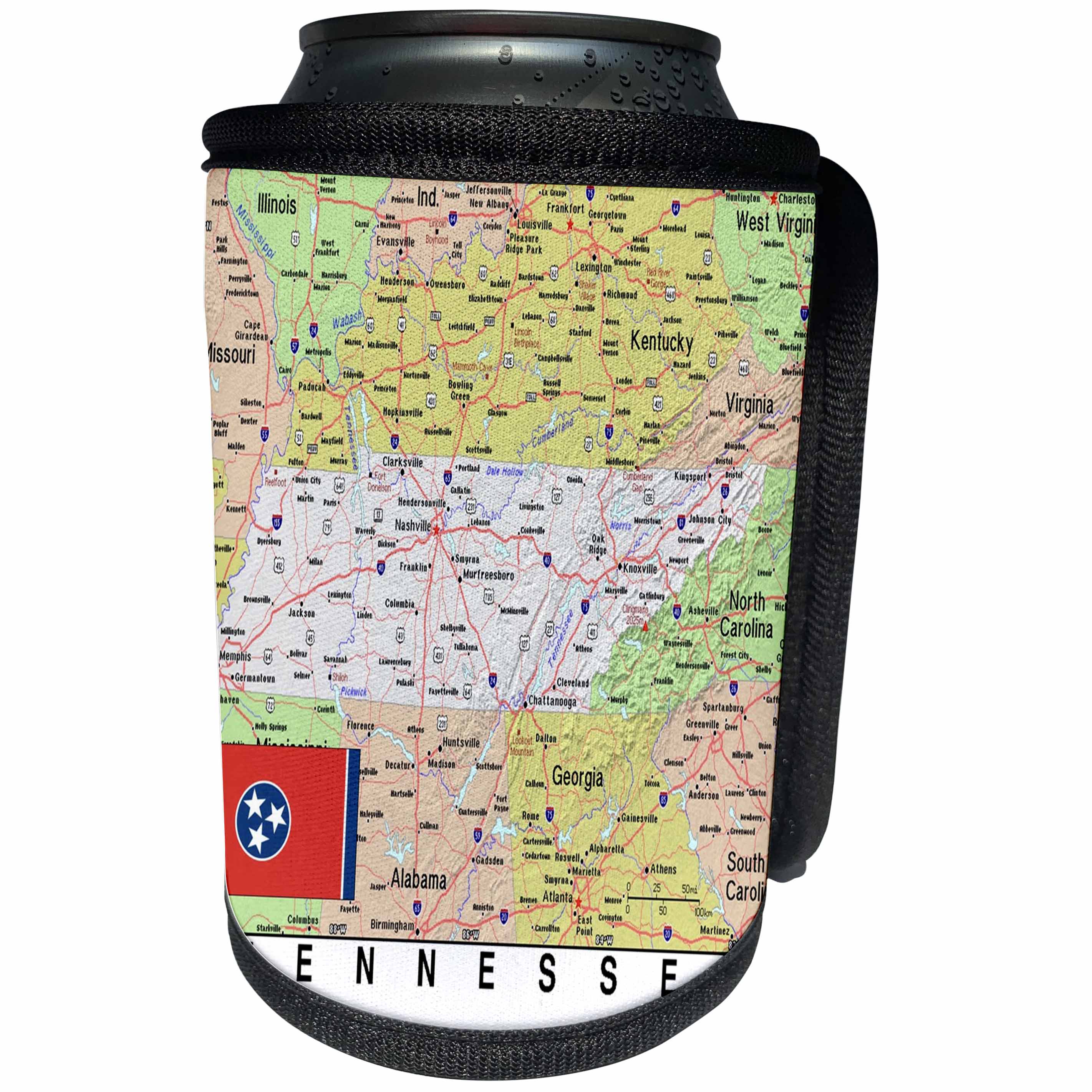 3dRose Lens Art by Florene - Topo Maps, Flags of States - Image of Tennessee Topographic Map With State Flag - Can Cooler Bottle Wrap (cc_291427)