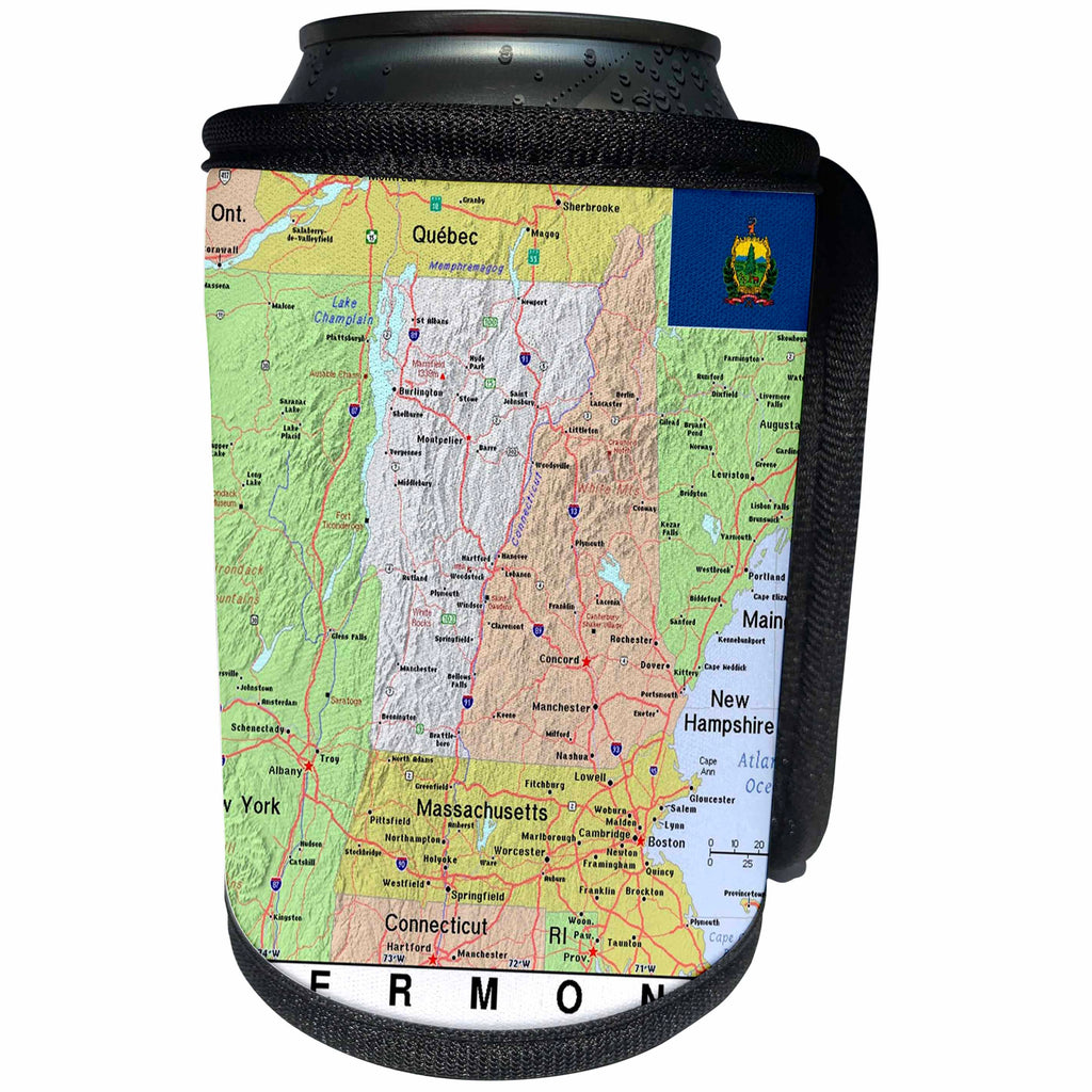 3dRose Lens Art by Florene - Topo Maps, Flags of States - Image of Topographic Map of Vermont With Flag - Can Cooler Bottle Wrap (cc_291429)
