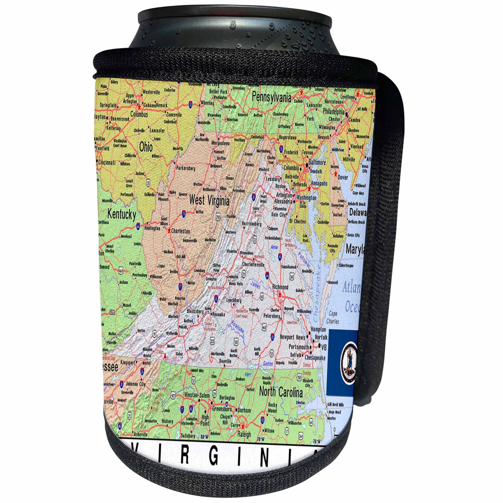 3dRose Lens Art by Florene - Topo Maps, Flags of States - Image of Topographic Map of Virginia With Flag - Can Cooler Bottle Wrap (cc_291430)