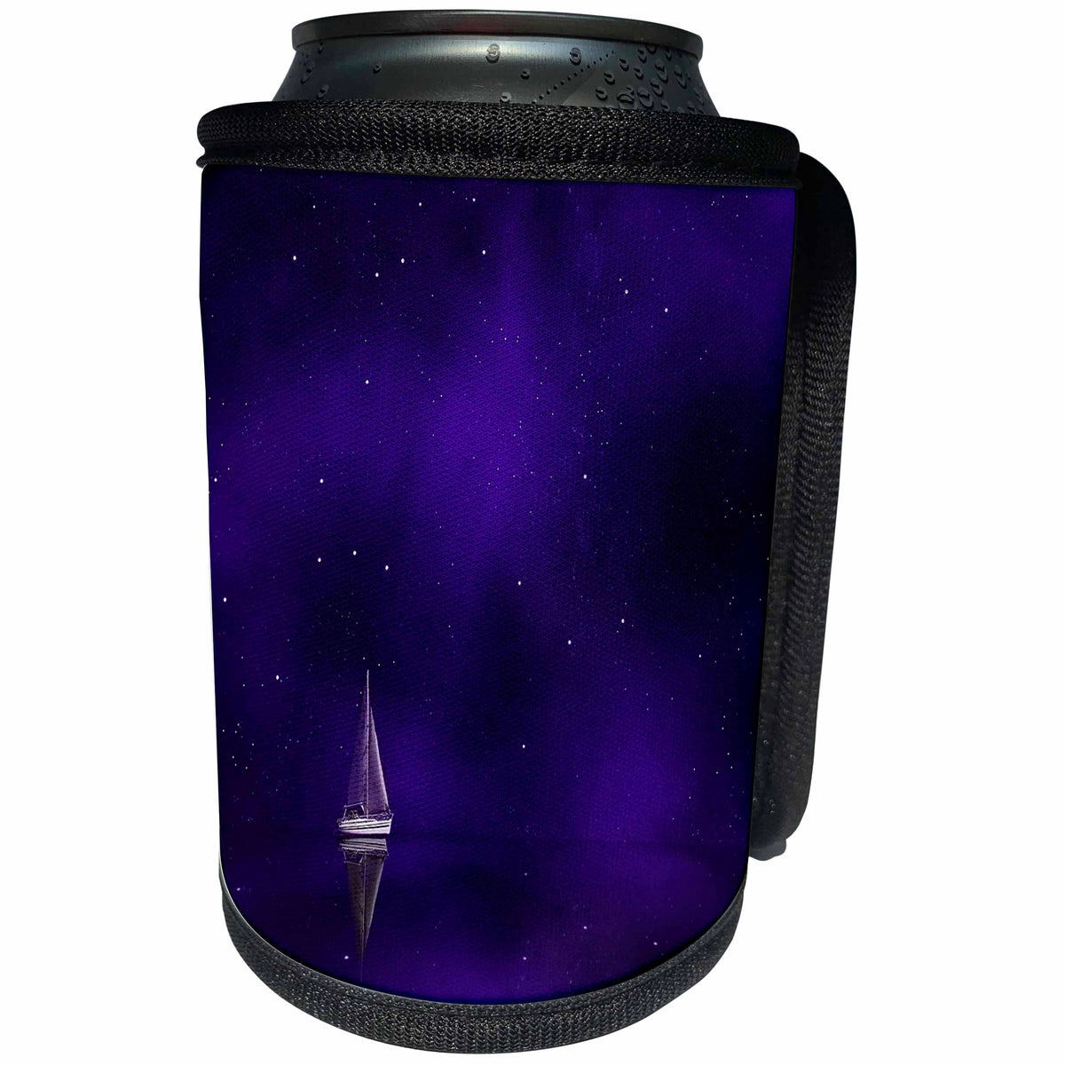 3dRose Lens Art by Florene - Décor Three - Image of A Gorgeous Starry Purple Sky With Sailboat - Can Cooler Bottle Wrap (cc_291475)