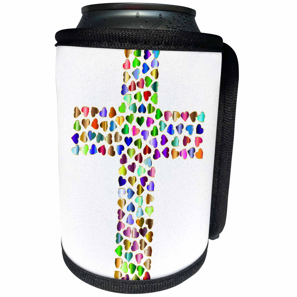3dRose Lens Art by Florene - Décor Three - Image of Large Cross Filled With Hearts - Can Cooler Bottle Wrap (cc_291482)