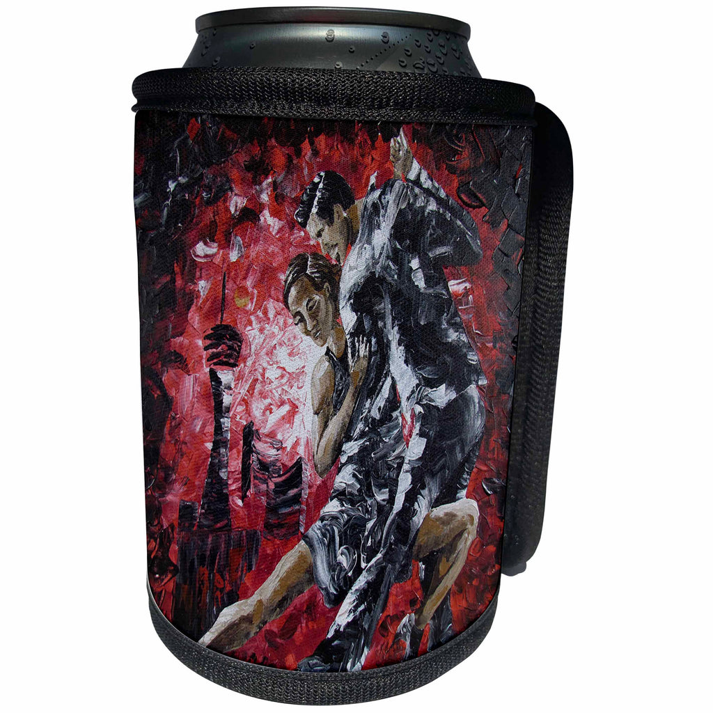 3dRose Art By Mandy Joy - Dancers - A modern impressionist painting of a couple ballroom dancing. - Can Cooler Bottle Wrap (cc_291489)