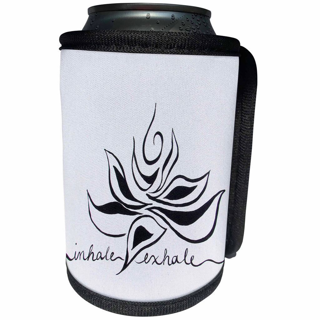 3dRose Art By Mandy Joy - Simplicity - A simple black and white tattoo style painting of a lotus flower. - Can Cooler Bottle Wrap (cc_291499)