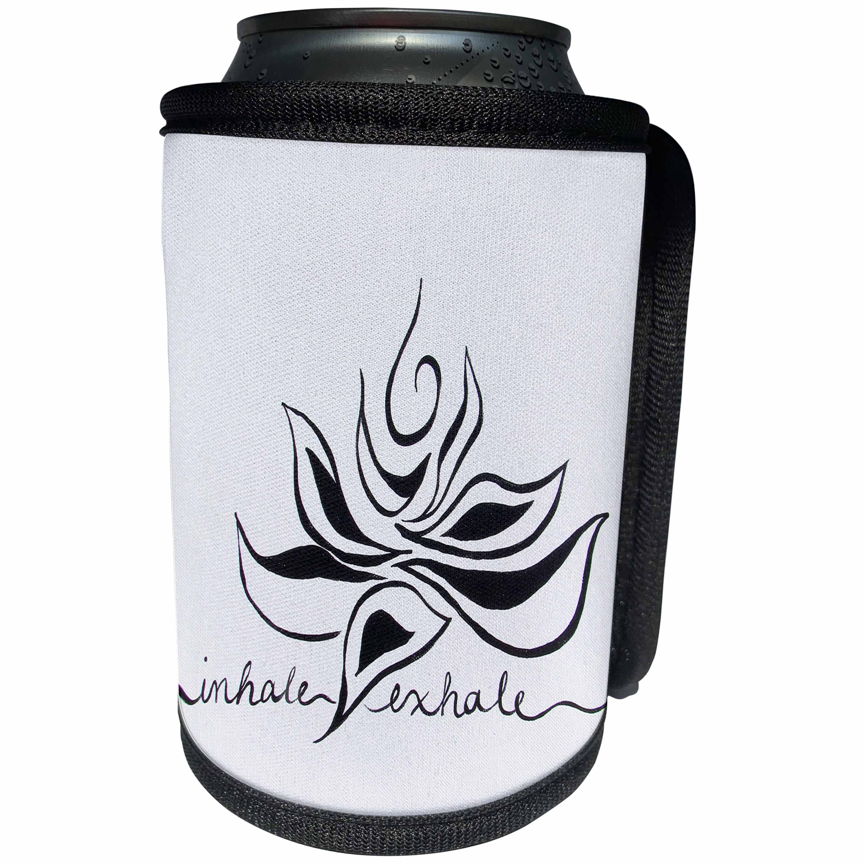 3dRose Art By Mandy Joy - Simplicity - A simple black and white tattoo style painting of a lotus flower. - Can Cooler Bottle Wrap (cc_291499)