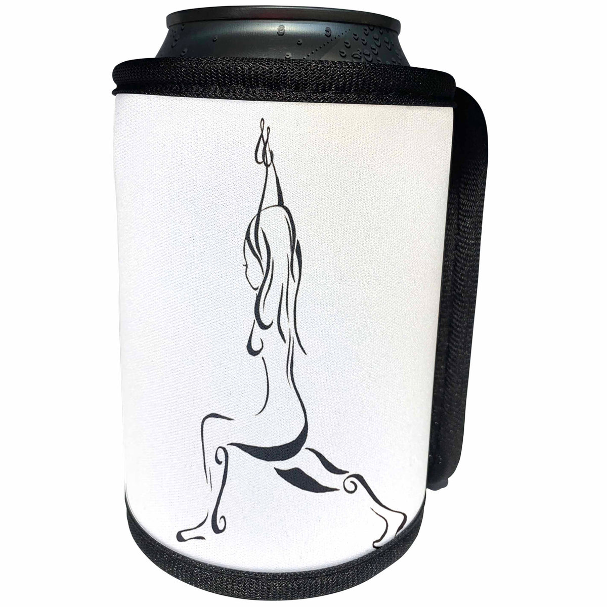 3dRose Art By Mandy Joy - Simplicity - A simple black and white painting of a girl doing yoga. - Can Cooler Bottle Wrap (cc_291503)