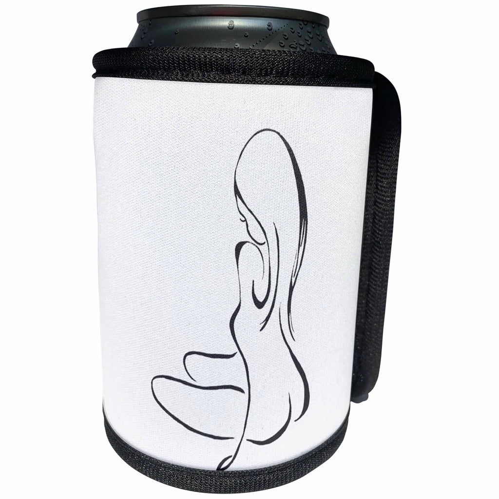 3dRose Art By Mandy Joy - Simplicity - A simple black and white tattoo style painting of a girl sitting. - Can Cooler Bottle Wrap (cc_291505)