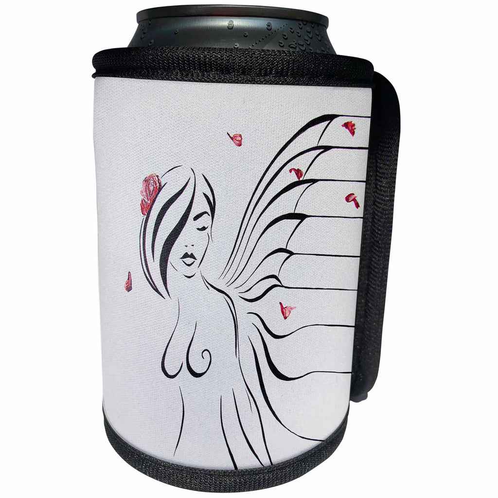 3dRose Art By Mandy Joy - Stripes - A black and white striped painting of a girl with butterfly wings. - Can Cooler Bottle Wrap (cc_291509)