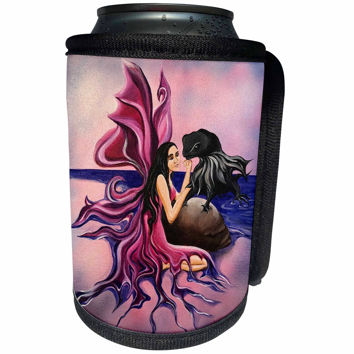 3dRose Art By Mandy Joy - Surrealism - A surrealist painting of a girl and the Loch Ness Monster. - Can Cooler Bottle Wrap (cc_291513)