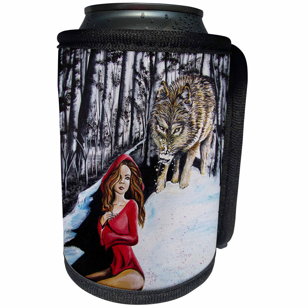 3dRose Art By Mandy Joy - Surrealism - A surrealist painting of a girl and a wolf. - Can Cooler Bottle Wrap (cc_291514)