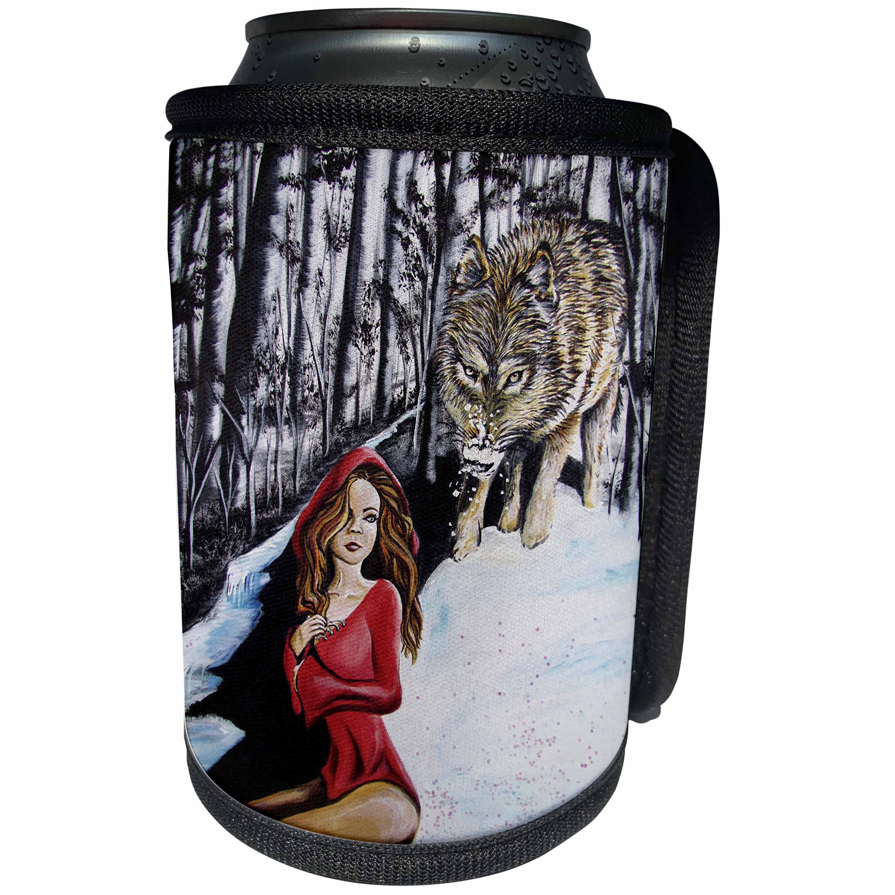 3dRose Art By Mandy Joy - Surrealism - A surrealist painting of a girl and a wolf. - Can Cooler Bottle Wrap (cc_291514)