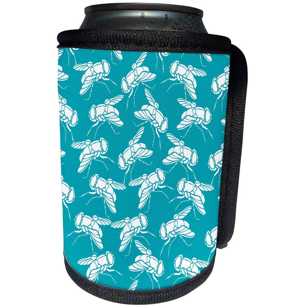 3dRose Russ Billington Patterns - Weird Housefly Pattern in Blue and White - Can Cooler Bottle Wrap (cc_291524)
