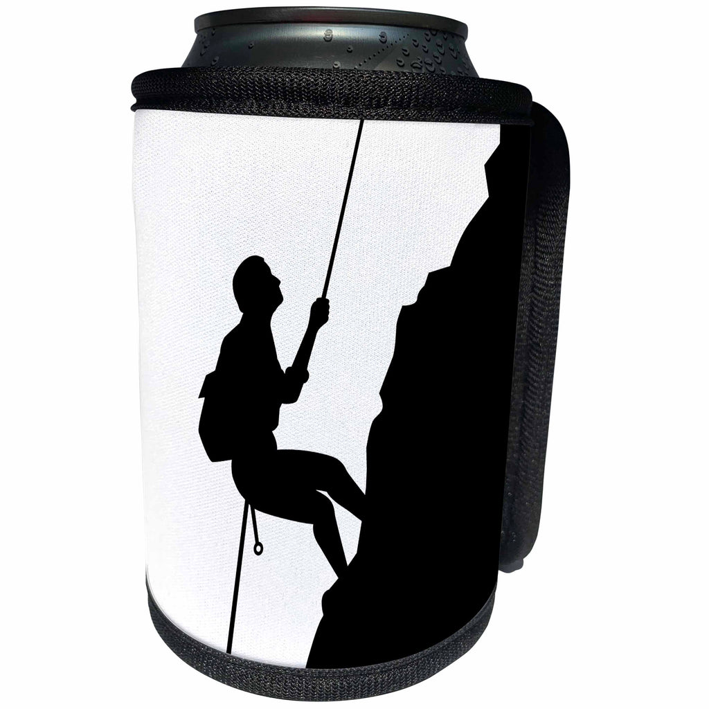 3dRose Russ Billington Designs - Black and White Silhouette of Rock Climber- Mountain Climber - Can Cooler Bottle Wrap (cc_291533)