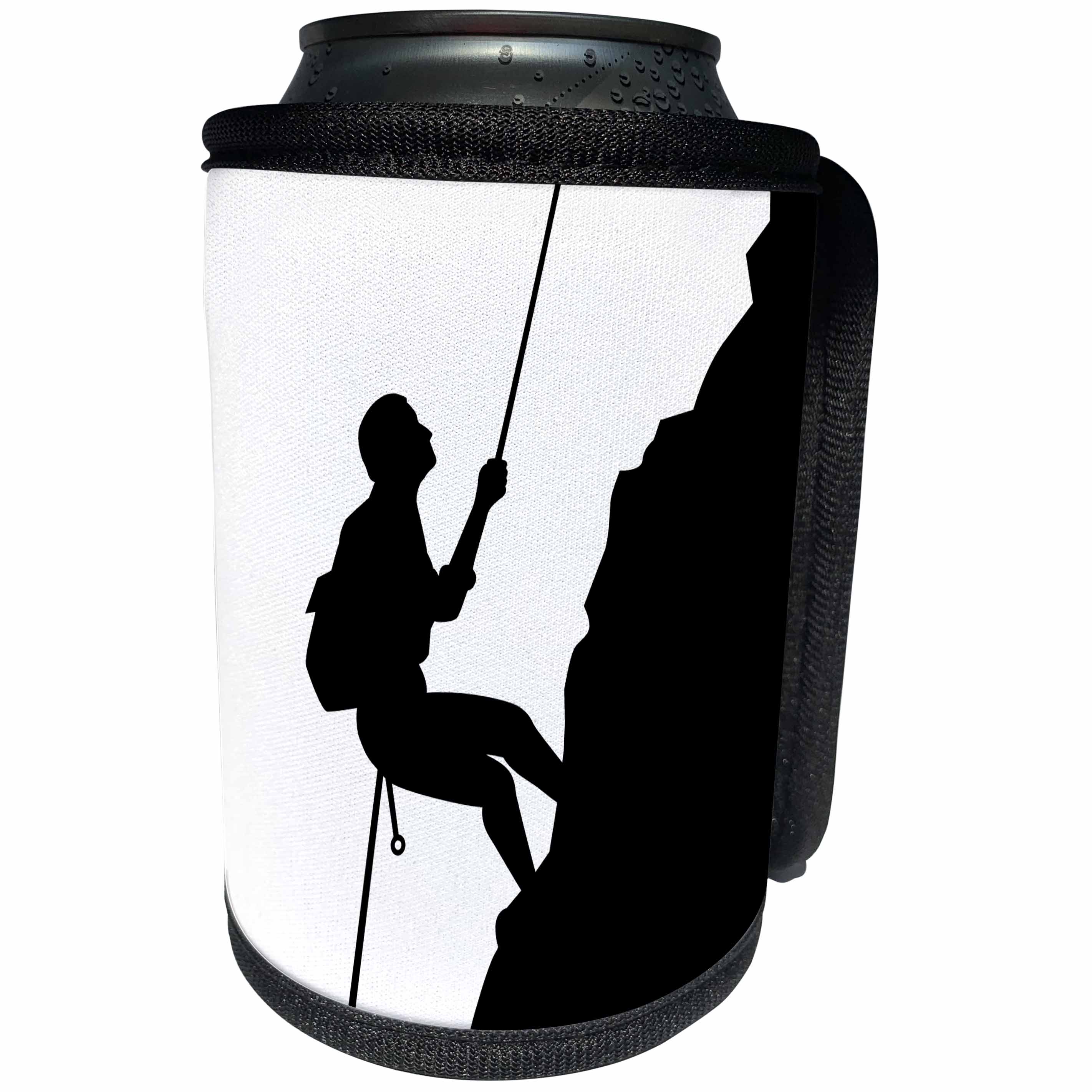 3dRose Russ Billington Designs - Black and White Silhouette of Rock Climber- Mountain Climber - Can Cooler Bottle Wrap (cc_291533)
