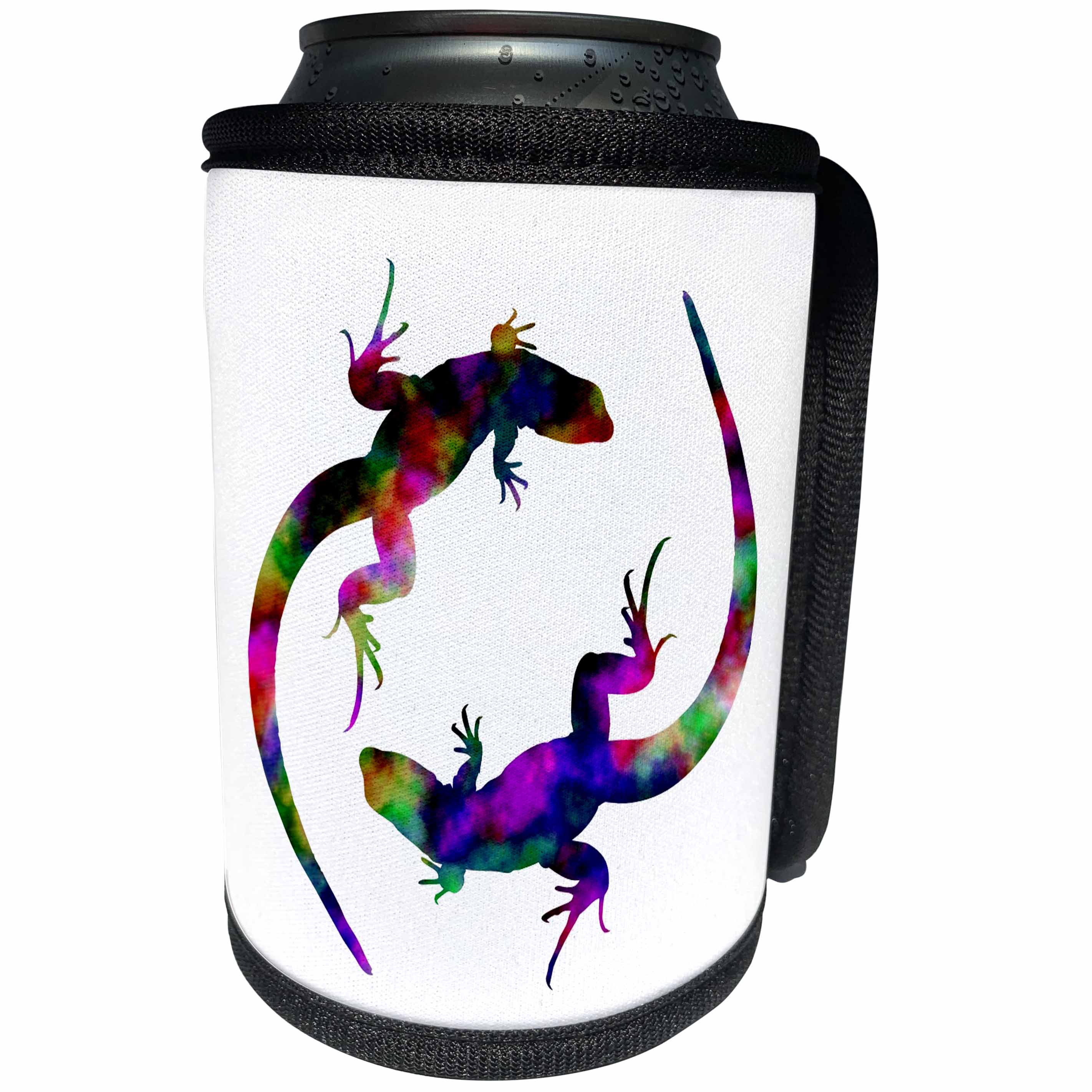 3dRose Russ Billington Designs - Beautiful Lizards in Purple Blue and Green - Can Cooler Bottle Wrap (cc_291539)