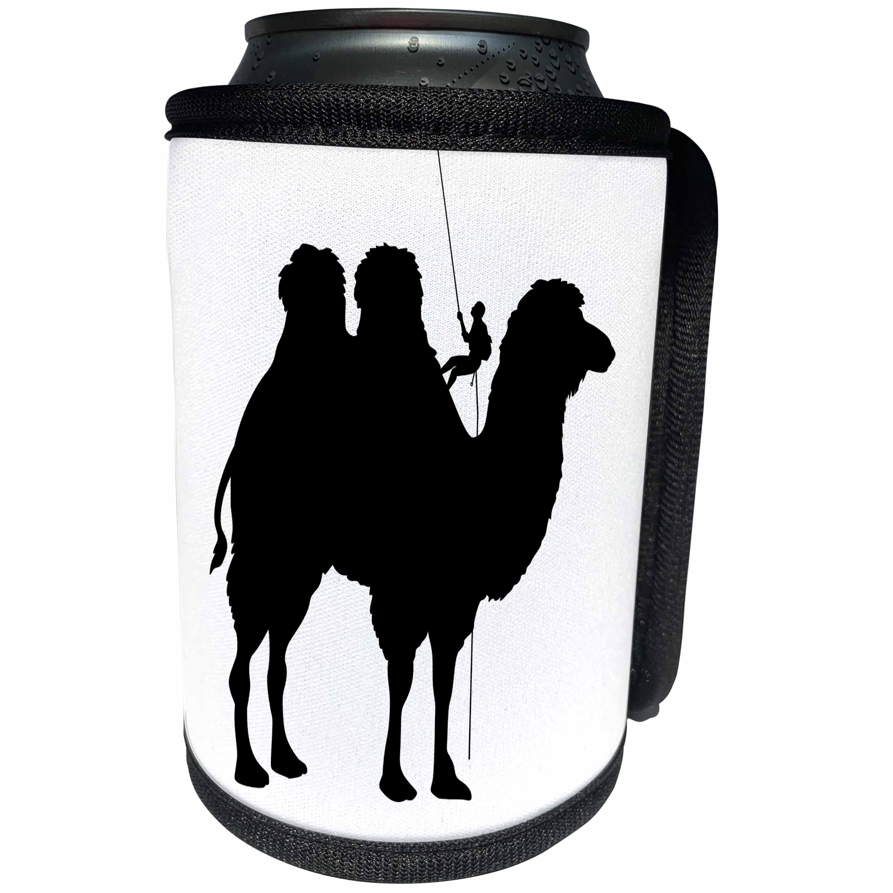 3dRose Russ Billington Designs - Funny Camel with Mountain Climber Design in Black and White - Can Cooler Bottle Wrap (cc_291558)